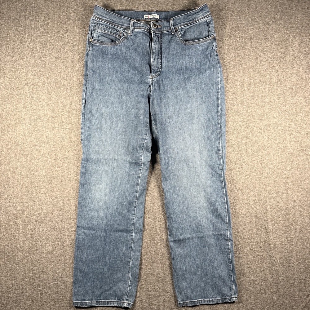 Lee Classic Fit Jeans Womens 16 Blue Medium Wash High Rise Straight Stretch Mom
